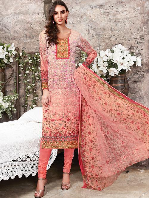 embroidered semi-stitched churidaar suit - 15795111 - Very Small Image - 1