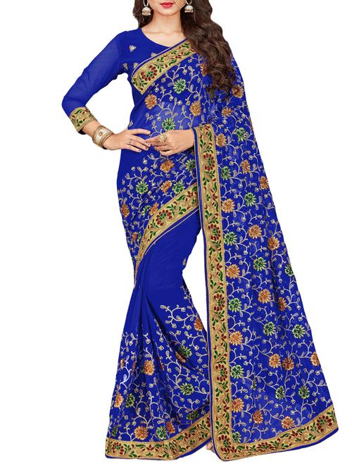 zari floral embroidered saree with blouse - 15796168 - Very Small Image - 1