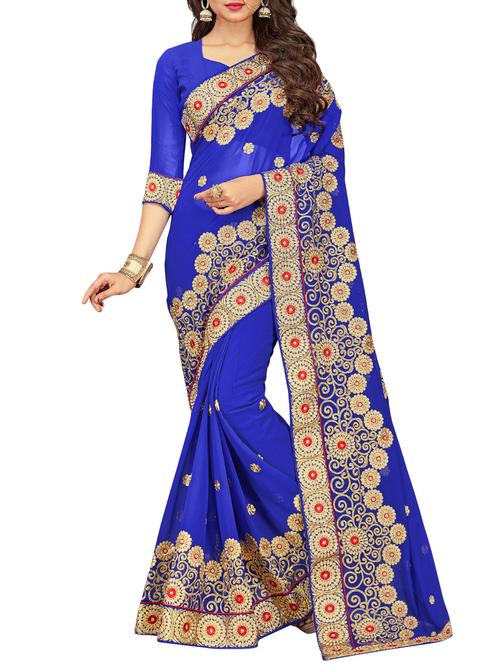 zari floral embroidered saree with blouse - 15796170 - Very Small Image - 1