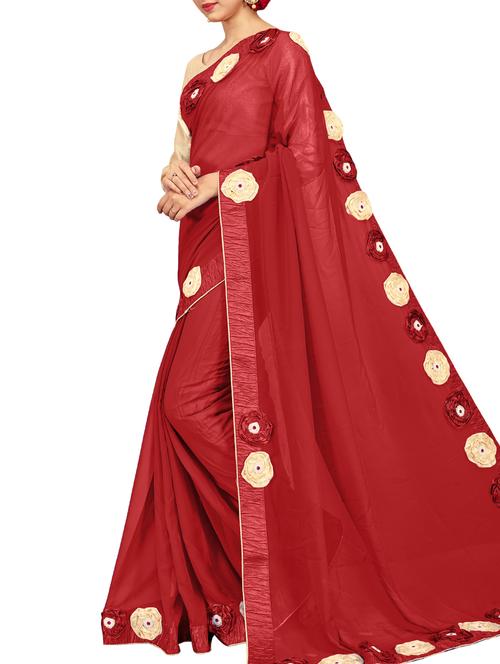 floral patchwork saree with blouse - 15796171 - Very Small Image - 1