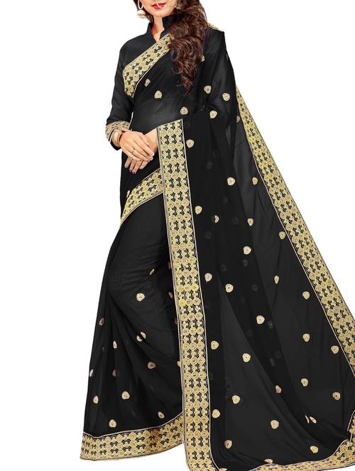 zari ethnic motif embroidered saree with blouse - 15796174 - Very Small Image - 1