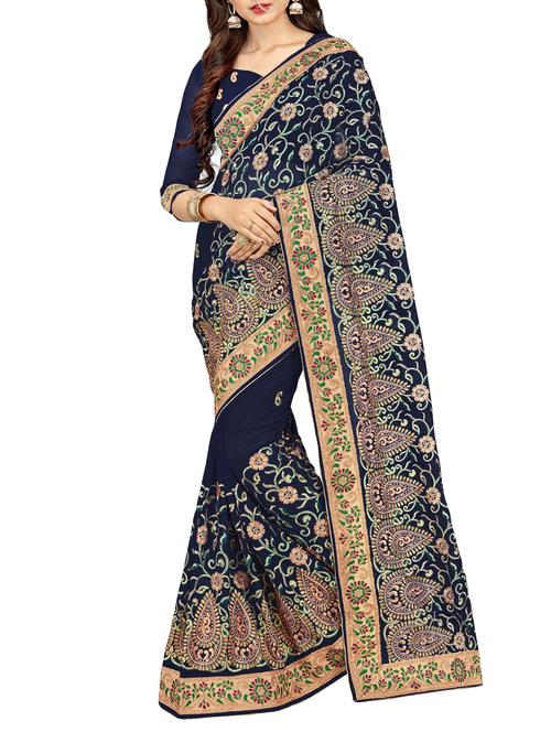 zari ethnic motif embroidered saree with blouse - 15796176 - Very Small Image - 1