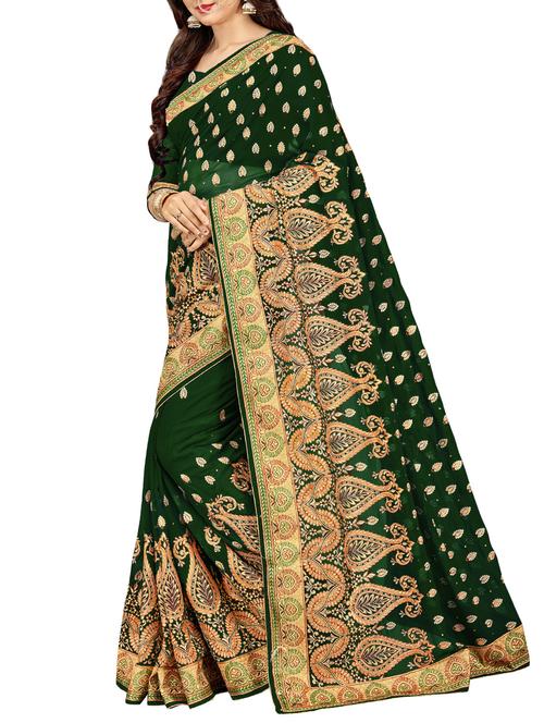 zari ethnic motif embroidered saree with blouse - 15796178 - Very Small Image - 1