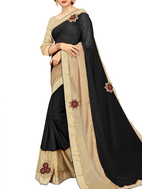 patchwork solid saree with blouse - 15796180 - Very Small Image - 1
