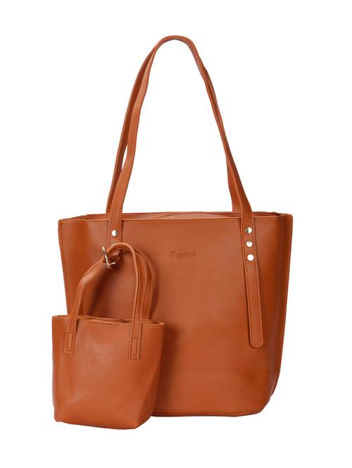 tan leatherette (pu) combo handbag - 15796420 - Very Small Image - 1
