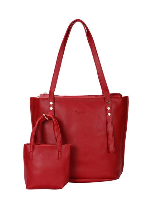 maroon leatherette (pu) combo tote - 15796423 - Very Small Image - 1
