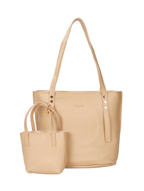 beige leatherette (pu) combo tote - 15796426 - Very Small Image - 1