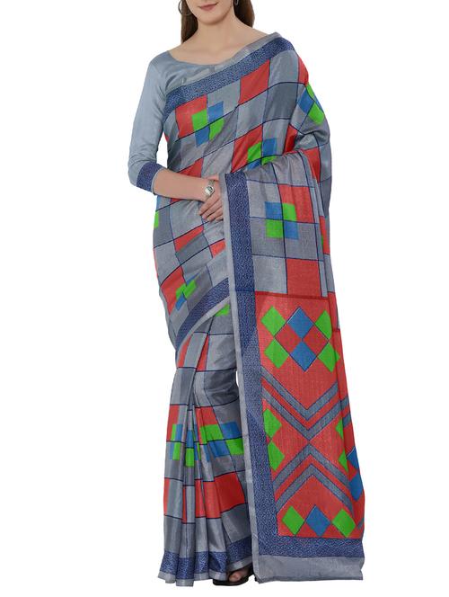 checkered printed saree with blouse - 15796539 - Very Small Image - 1