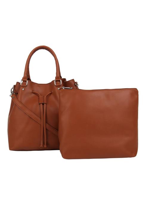 tan leatherette (pu) combo handbag - 15797838 - Very Small Image - 1
