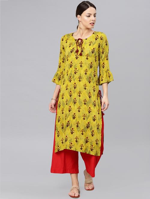 straight printed bell sleeves kurta - 15797991 - Very Small Image - 1