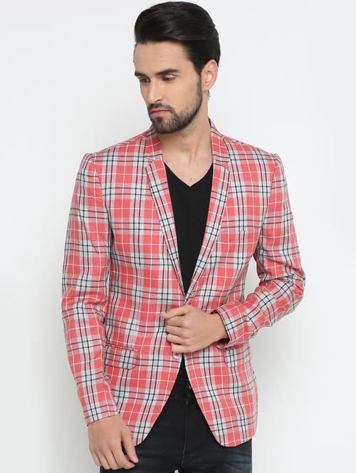 orange checkered single breasted casual blazer - 15798467 - Very Small Image - 1