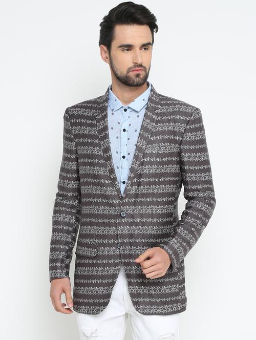 grey printed single breasted casual blazer - 15798483 - Very Small Image - 1