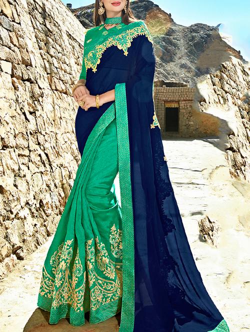 floral embroidered half & half saree with blouse - 15798592 - Very Small Image - 1