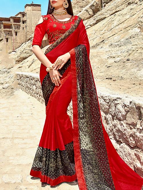 embroidered lace border saree with blouse - 15798598 - Very Small Image - 1