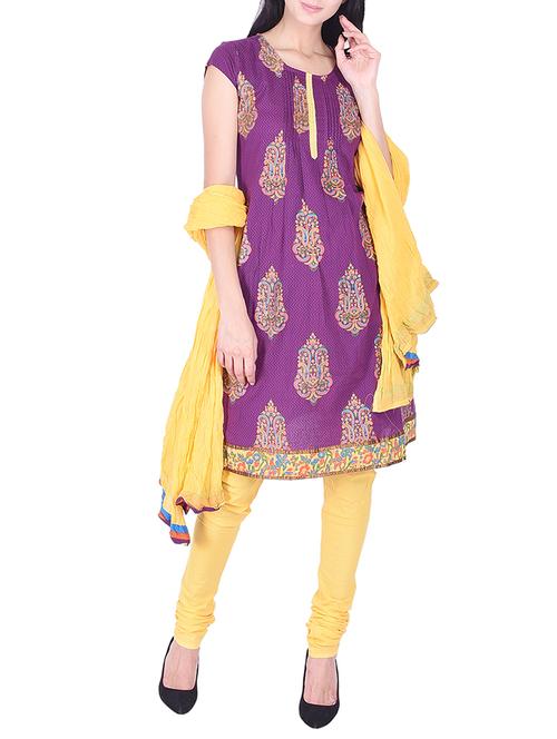printed kurta churidaar with dupatta set - 15799323 - Very Small Image - 1