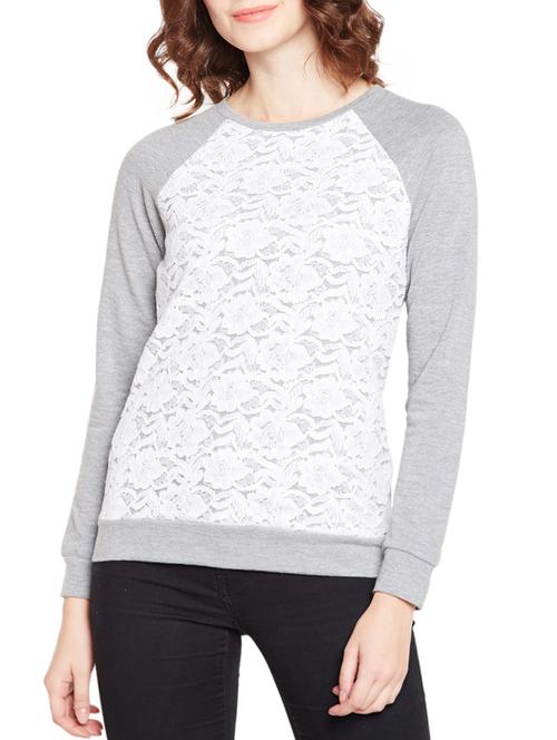 raglan sleeved floral lace sweatshirt - 15799402 - Very Small Image - 1