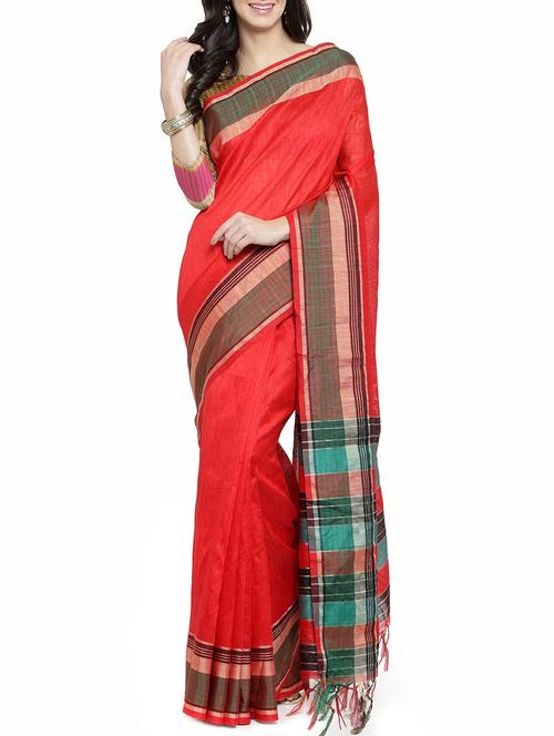 contrast border woven saree with blouse - 15799477 - Very Small Image - 1