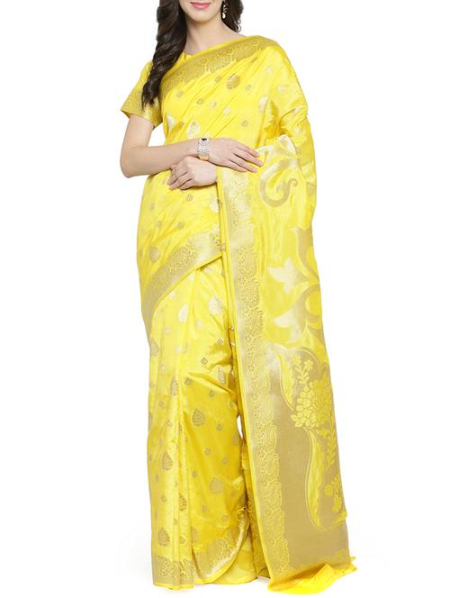 yellow silk banarasi saree - 15799514 - Very Small Image - 1