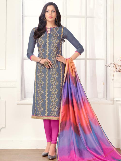 embroidered unstitched churidaar suit - 15799611 - Very Small Image - 1