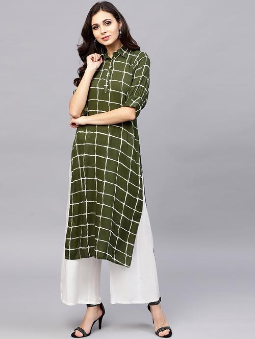 checkered straight kurta - 15799761 - Very Small Image - 1