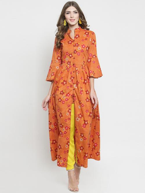 floral flared front slit kurta with pant set - 15799838 - Very Small Image - 1