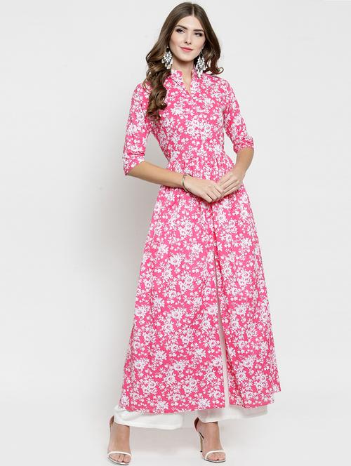 floral flared front slit kurta with palazzo set - 15799839 - Very Small Image - 1