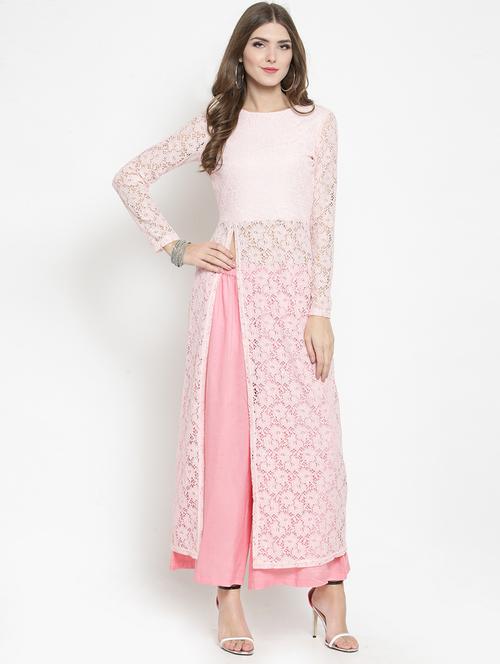side slit net kurta with palazzo set - 15799863 - Very Small Image - 1