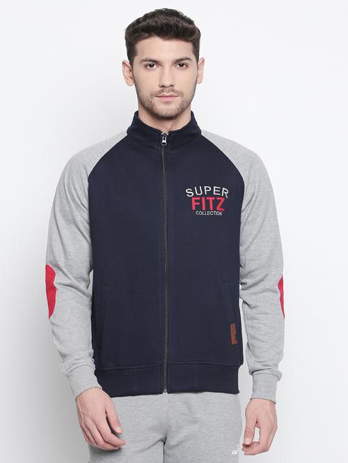 navy blue color block casual jacket - 15799898 - Very Small Image - 1