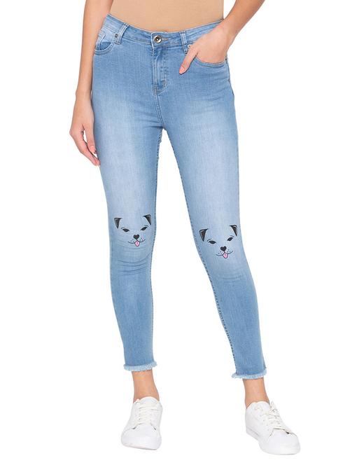 frayed hem quirky print jeans - 15799909 - Very Small Image - 1