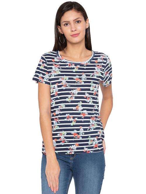 floral striped short sleeved top - 15799991 - Very Small Image - 1