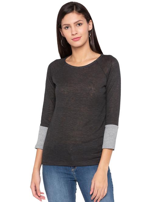 contrast paneled heather top - 15800001 - Very Small Image - 1