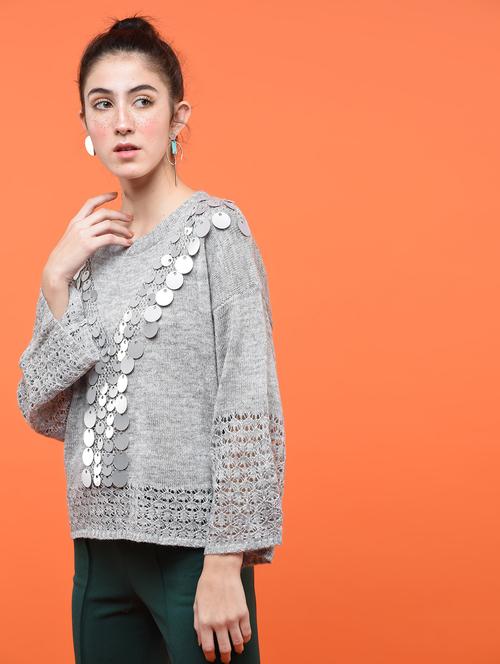 dropped shoulder embellished top - 15800316 - Very Small Image - 1