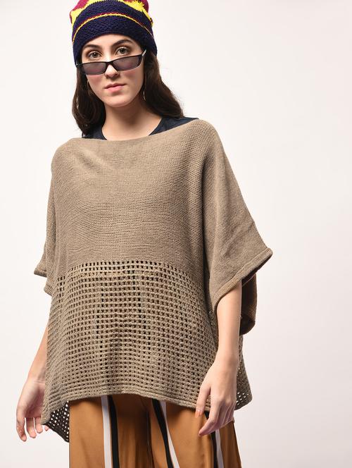 boat neck oversized knitted poncho - 15800333 - Very Small Image - 1