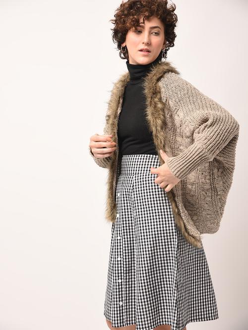 faux fur lace up detail shrug - 15800334 - Very Small Image - 1