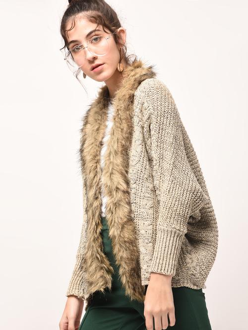 faux fur dolman sleeved shrug - 15800335 - Very Small Image - 1