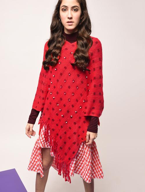 pearl embellished fringed poncho - 15800342 - Very Small Image - 1
