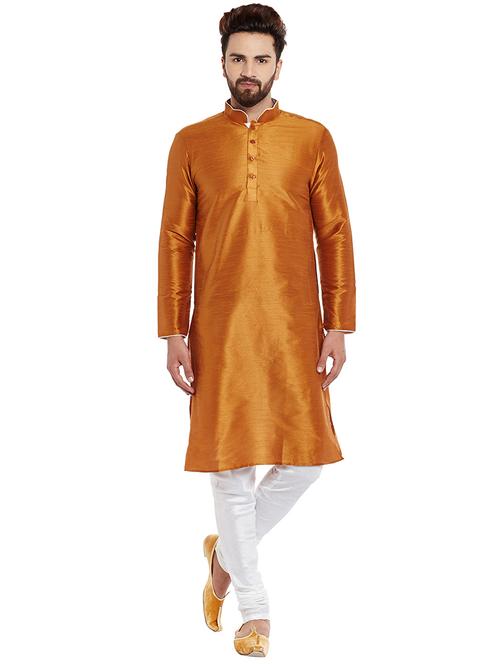 brown dupion kurta pyjama set - 15800513 - Very Small Image - 1