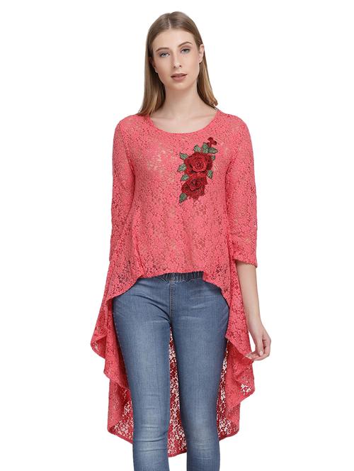 floral patch laced high-low tunic - 15800554 - Very Small Image - 1