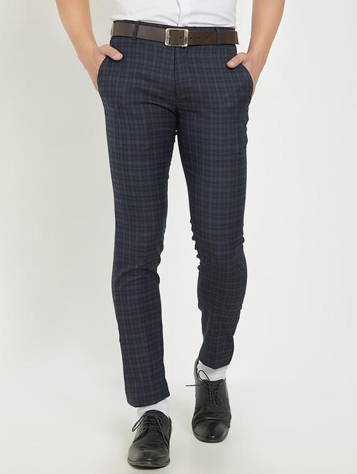 navy blue polyester blend flat front formal trouser - 15800792 - Very Small Image - 1