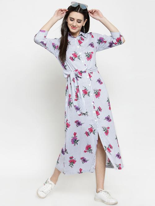 floral striped button up dress - 15800872 - Very Small Image - 1