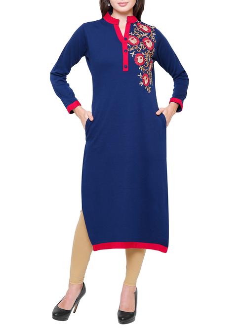 floral embroidered woolen kurta - 15800957 - Very Small Image - 1
