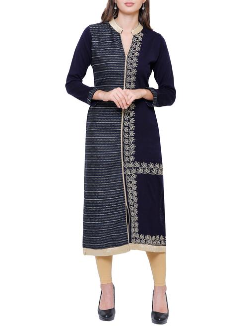 floral embroidered woolen kurta - 15800961 - Very Small Image - 1
