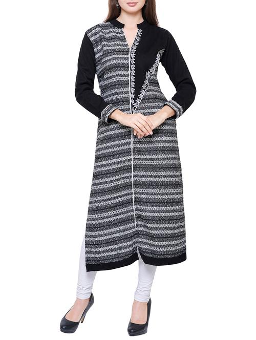 floral embroidered woolen kurta - 15800962 - Very Small Image - 1