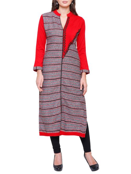 floral embroidered woolen kurta - 15800963 - Very Small Image - 1