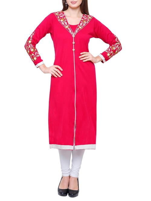 floral embroidered woolen kurta - 15800965 - Very Small Image - 1