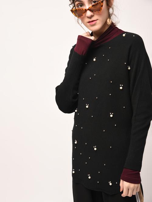 curved hem pearl embellished pullover - 15801675 - Very Small Image - 1