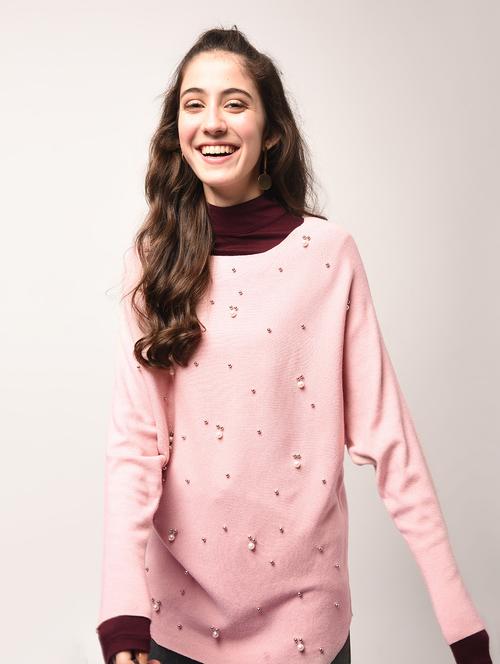 curved hem pearl embellished pullover - 15801678 - Very Small Image - 1