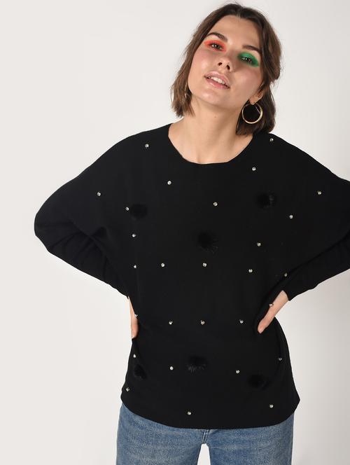 pom pom embellished boat neck top - 15801680 - Very Small Image - 1