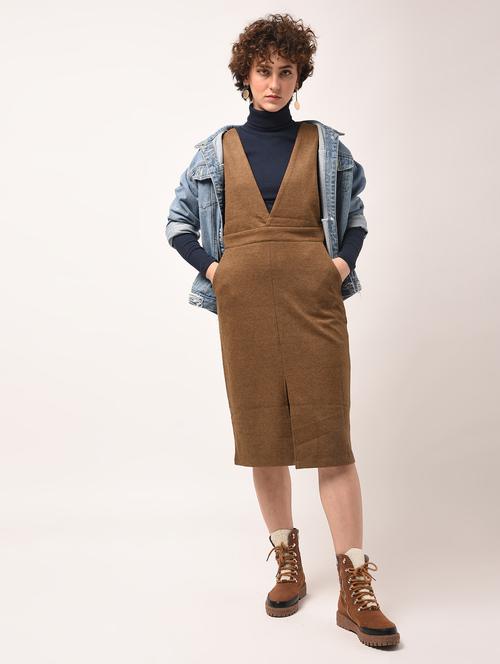front slit plunge neck pinafore dress - 15801693 - Very Small Image - 1
