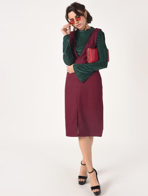 front slit plunge neck pinafore dress - 15801695 - Very Small Image - 1